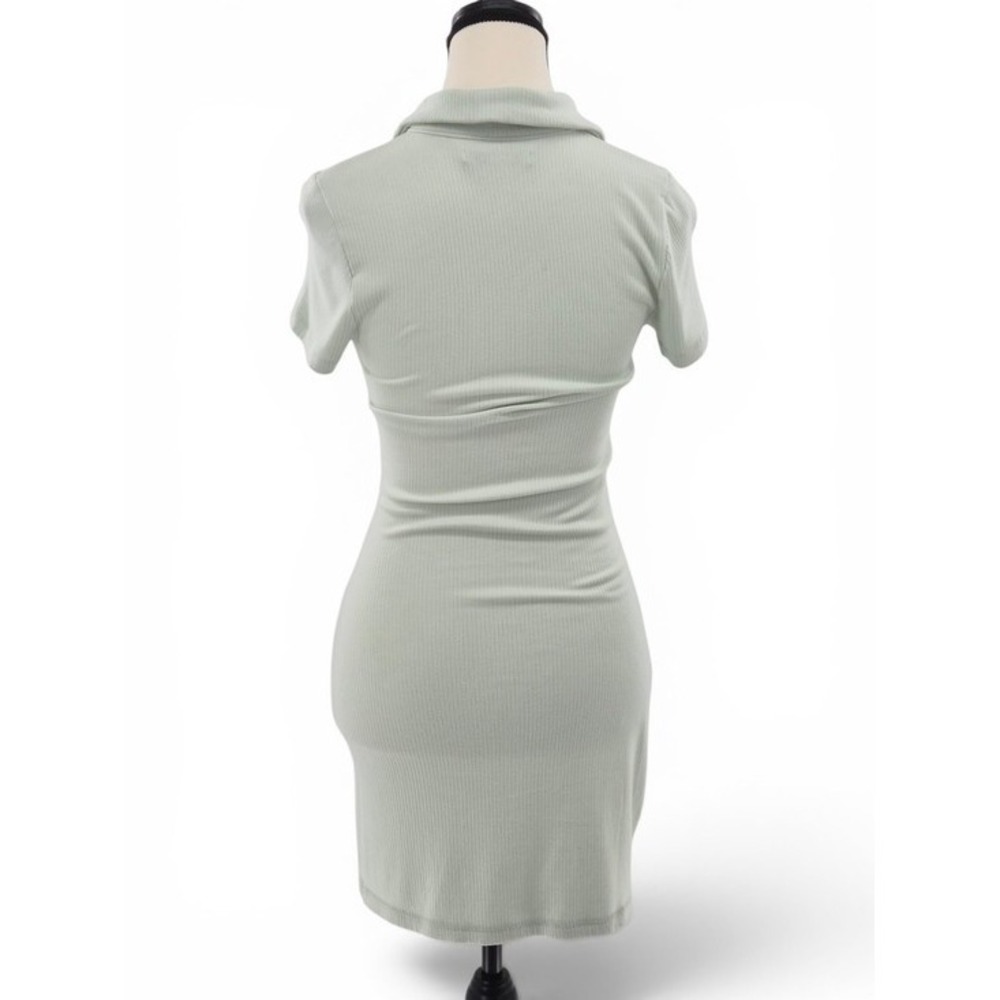 Abercrombie Sage Green Bodycon Ruched Polo Mini Dress S Stretch Button Front Y2k - Picture 5 of 12